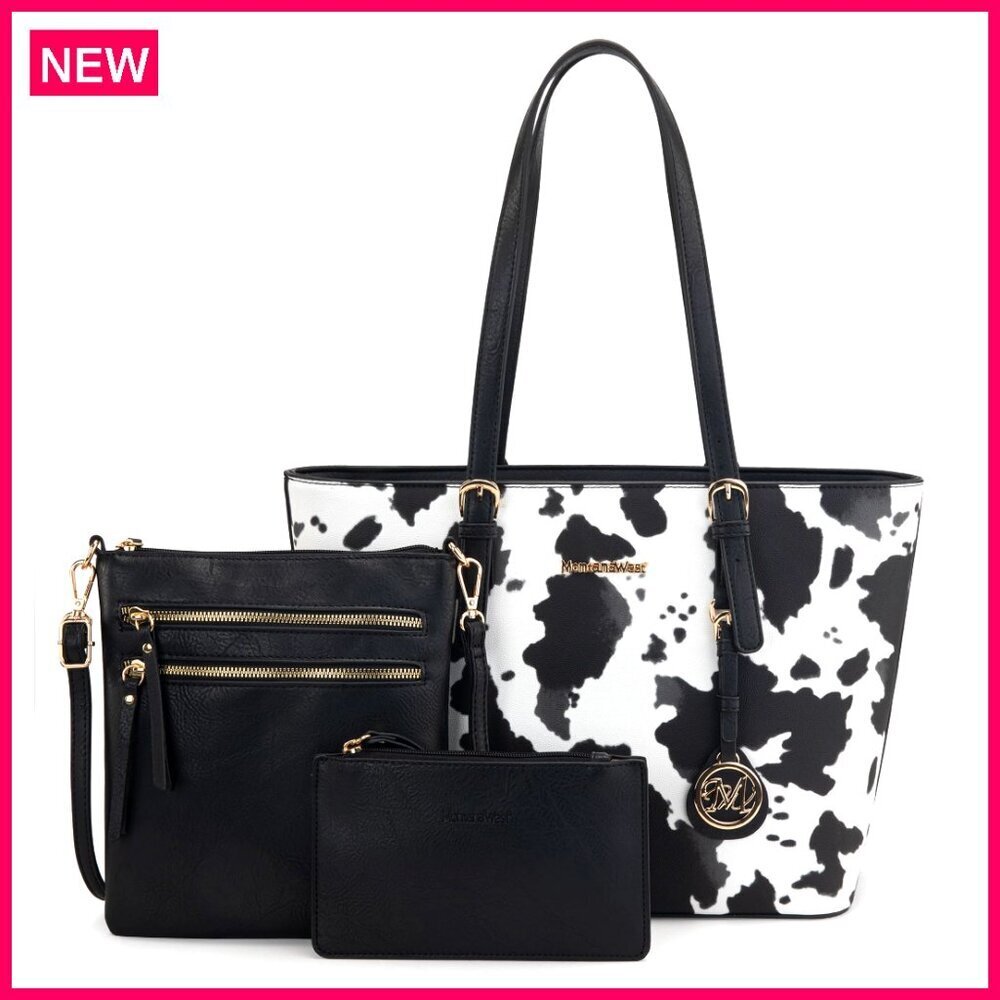 Leopard Print 3-Piece Tote Crossbody Wristlet Set Women's Handbag